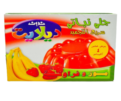 نون ديلايت جلو نباتي موز وفراولة 85 غم 4 اظرف